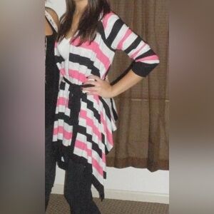 Forever 21 black, pink, and grey striped cardigan